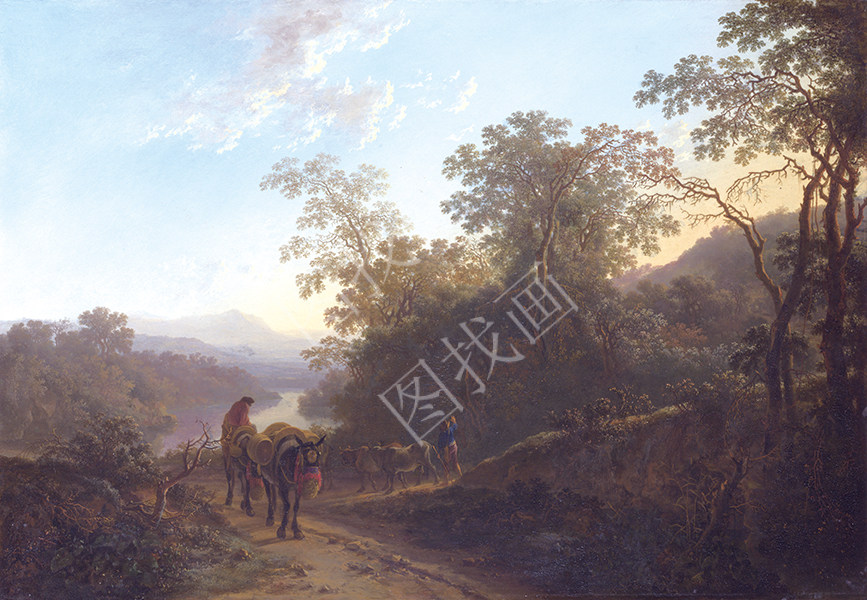 Peasants with Mules and Oxen on a Track near a River